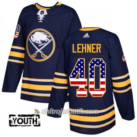 Barn Ishockey Buffalo Sabres Tröja Robin Lehner 40 Adidas 2017-2018 Marinblå USA Flag Fashion Authentic
